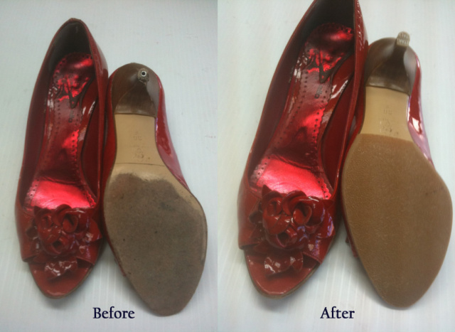 Protection and heel tabs installed women shoes